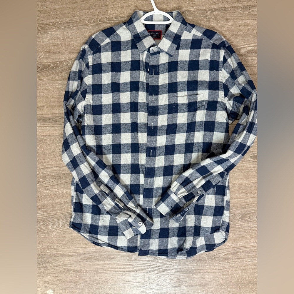 UNTUCKit Men's Blue and White Buffalo Plaid Button-Down Shirt large slim